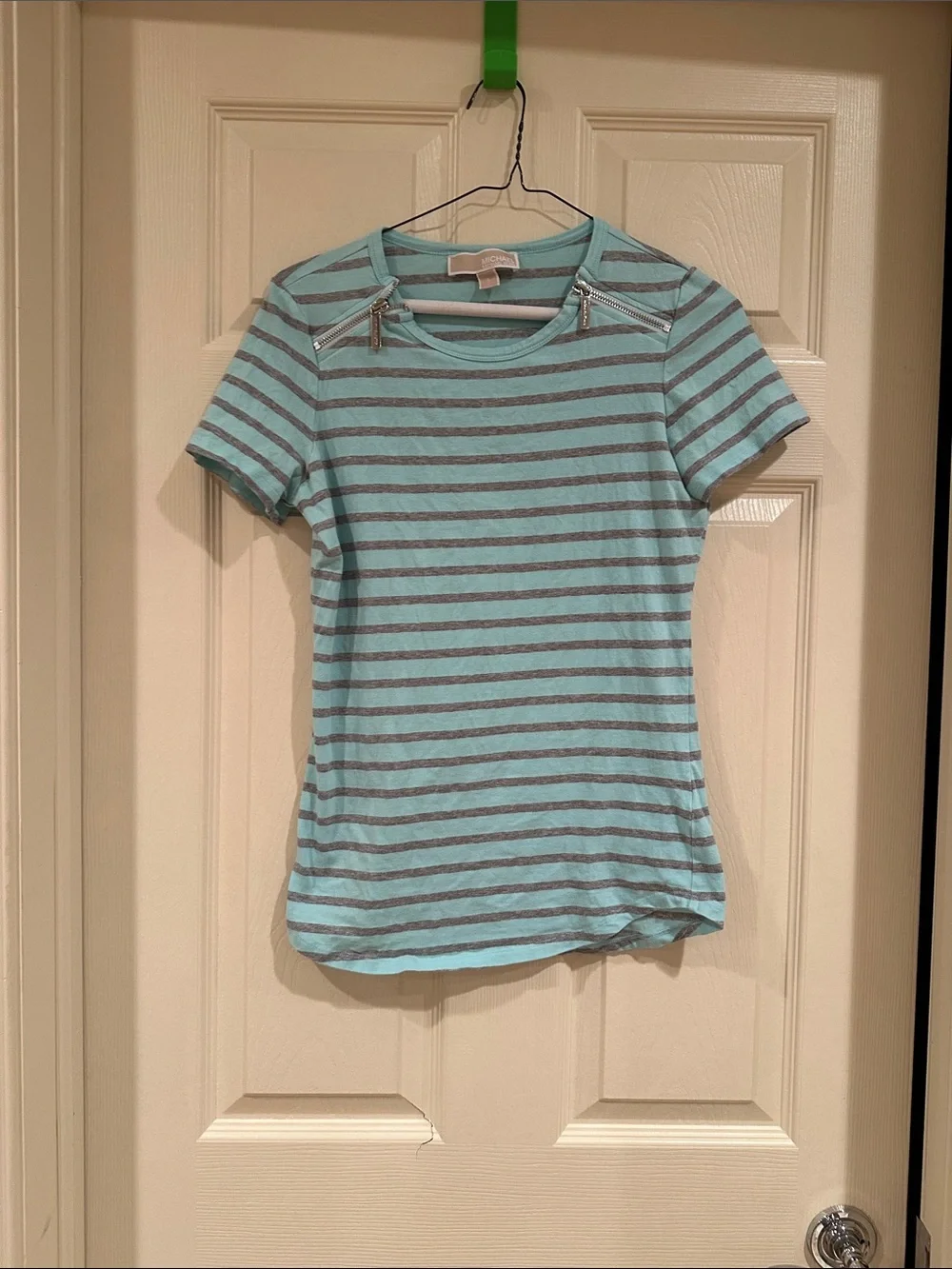 Michael Kors Mint Short Sleeve Tee with Shoulder Zippers